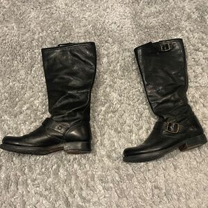 Black Frye Boots with Buckles, Size 8